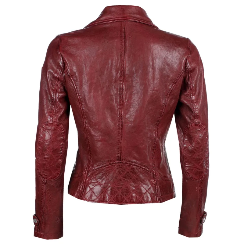 Classic Womens Burgundy Leather Jacket - Image 5