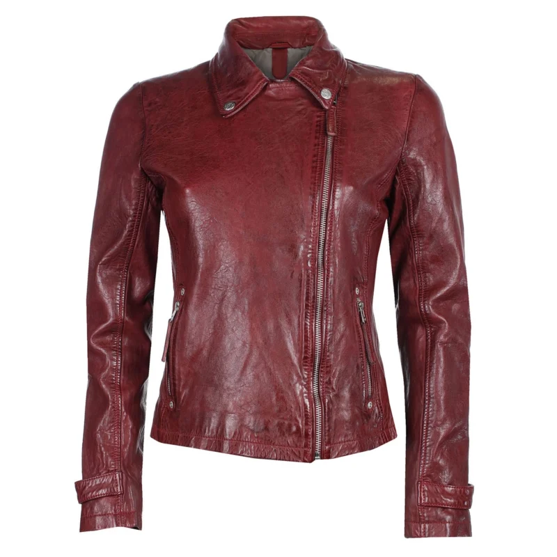 Classic Womens Burgundy Leather Jacket - Image 2