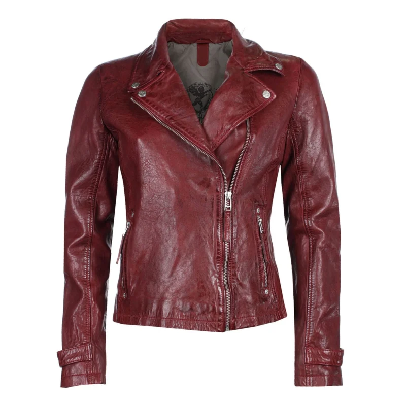 Classic Womens Burgundy Leather Jacket