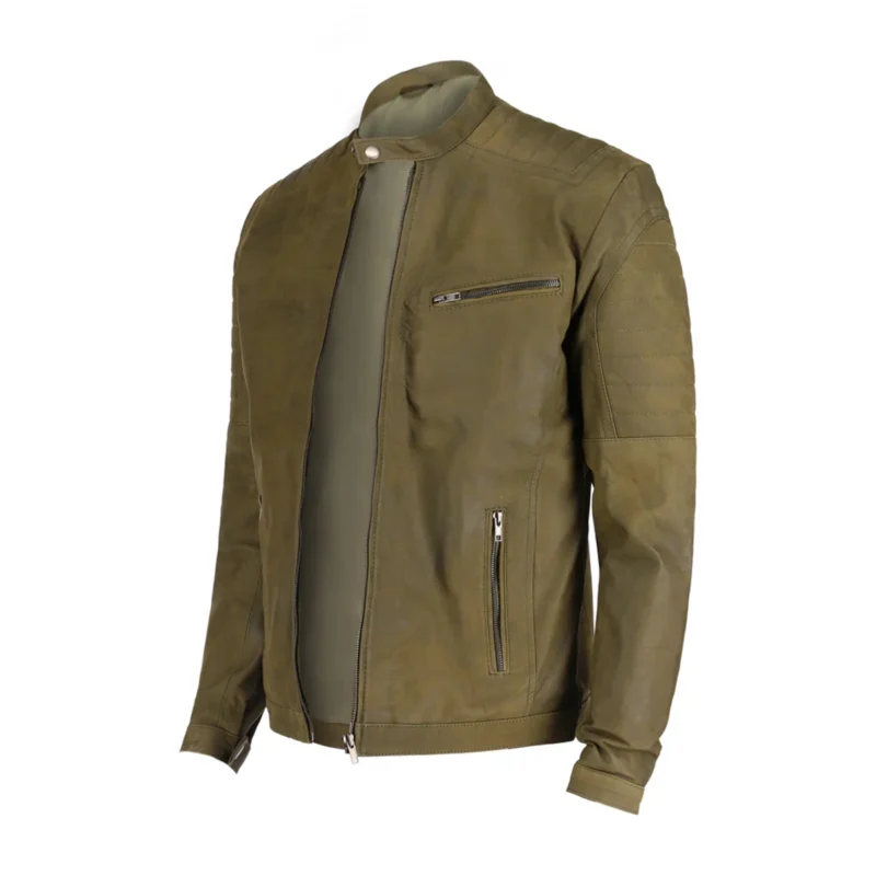 Mens Olive Leather Jacket - Image 2