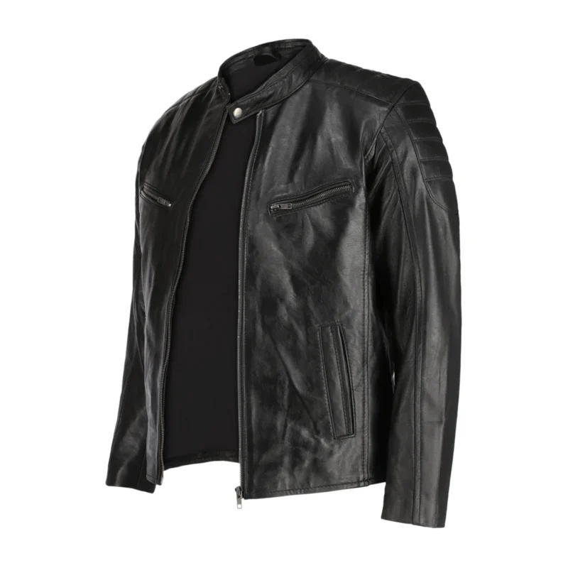 Mens Cafe Racer Leather Jacket - Image 2