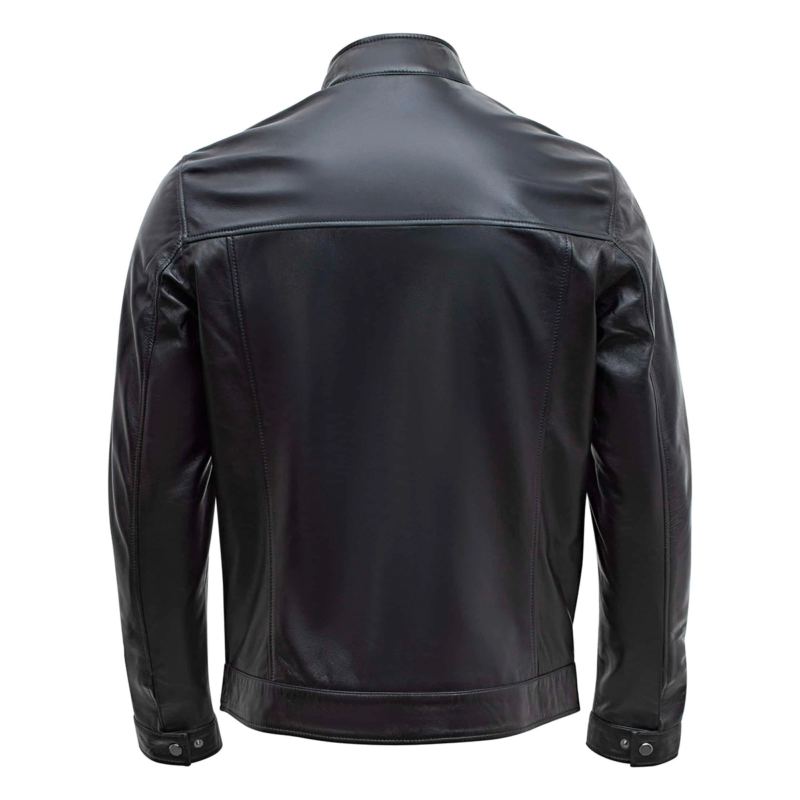 Mens Slim Fit Black Racer Leather Jacket - Image 2