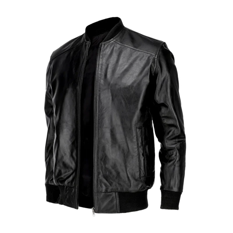 Men's Black Bomber Leather Jacket – Sleek Style & Durable Comfort - Image 2