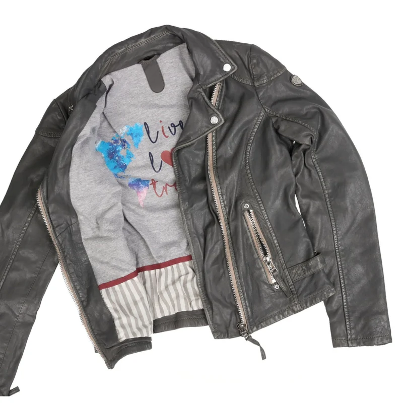 Womens Grey Leather Jacket - Image 5