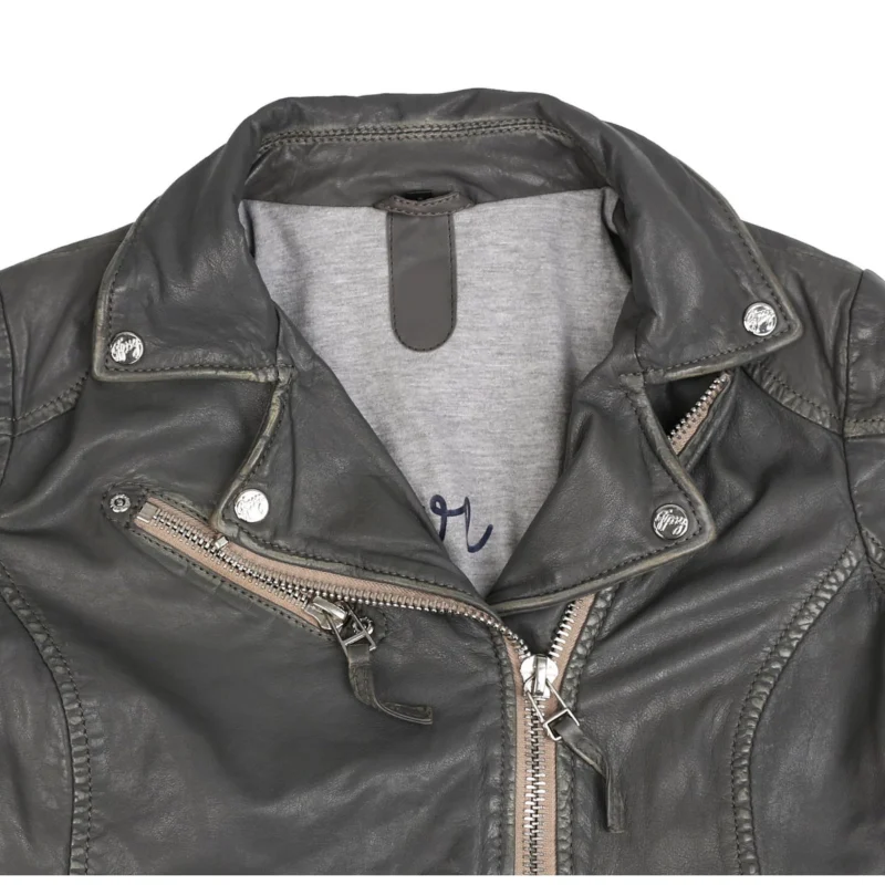 Womens Grey Leather Jacket - Image 3