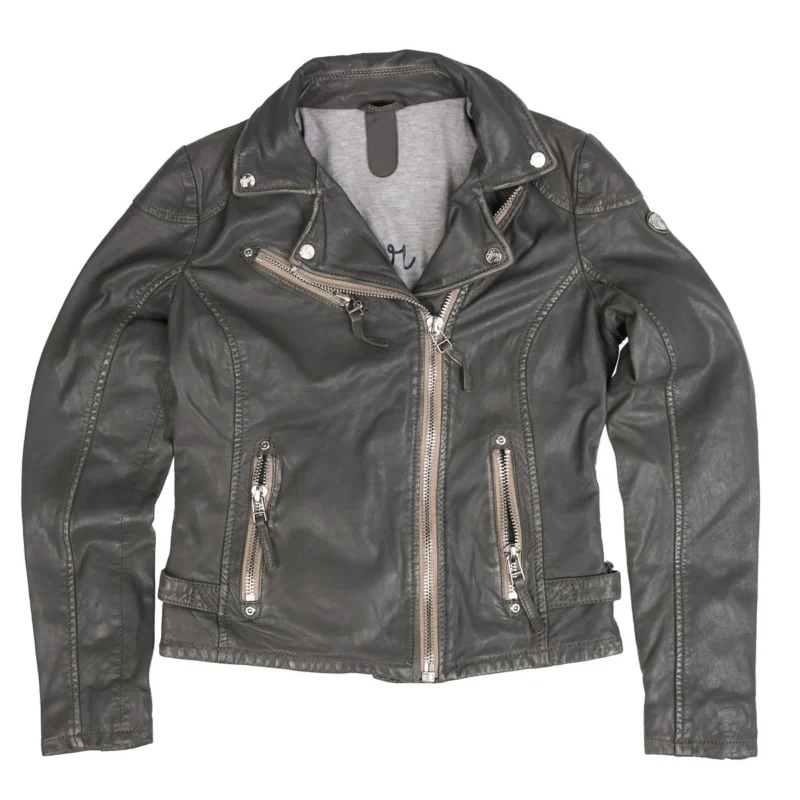 Womens Grey Leather Jacket - Image 4