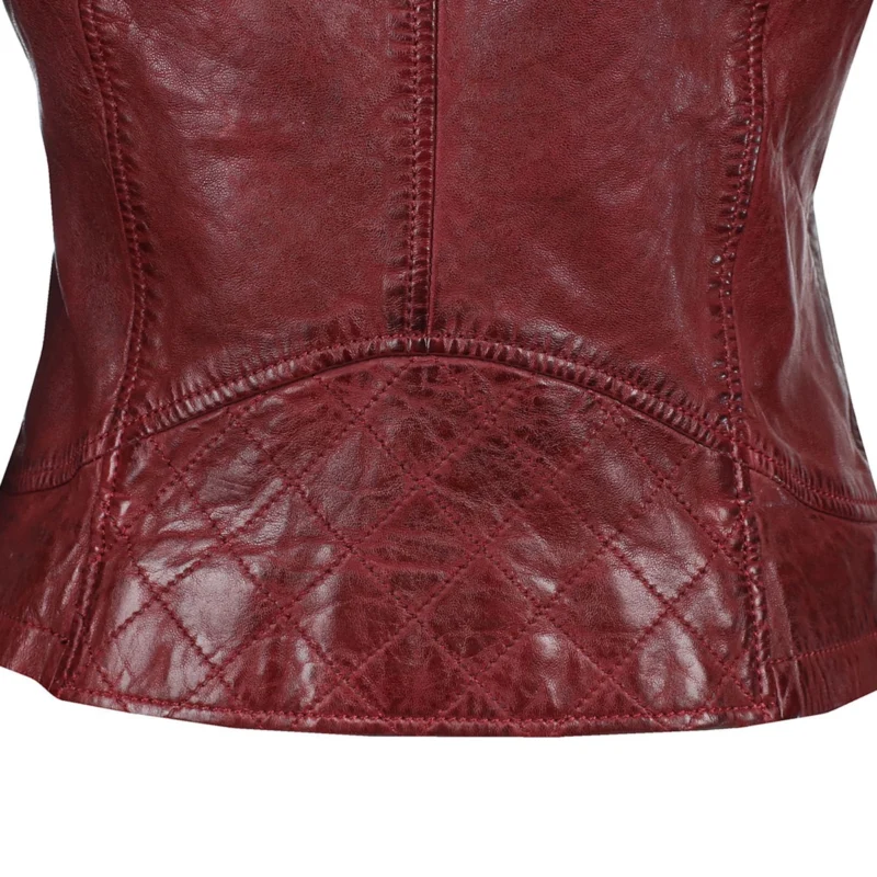 Classic Womens Burgundy Leather Jacket - Image 9