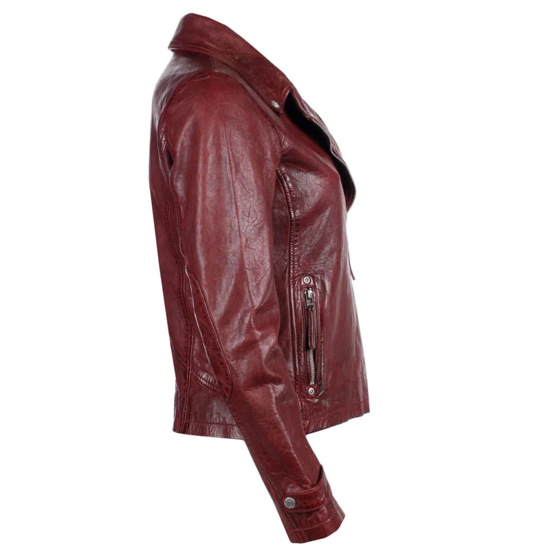 Classic Womens Burgundy Leather Jacket - Image 3