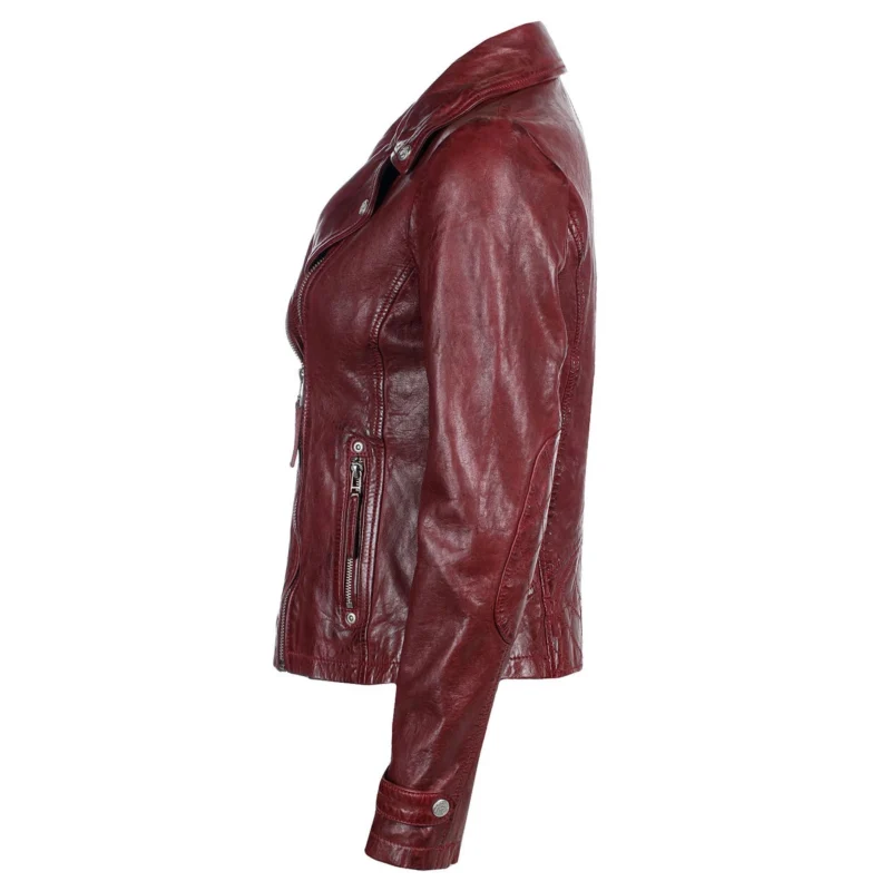 Classic Womens Burgundy Leather Jacket - Image 4