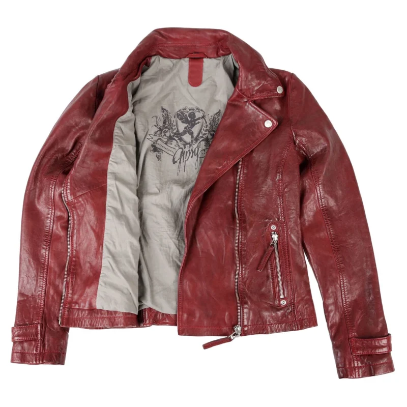 Classic Womens Burgundy Leather Jacket - Image 7