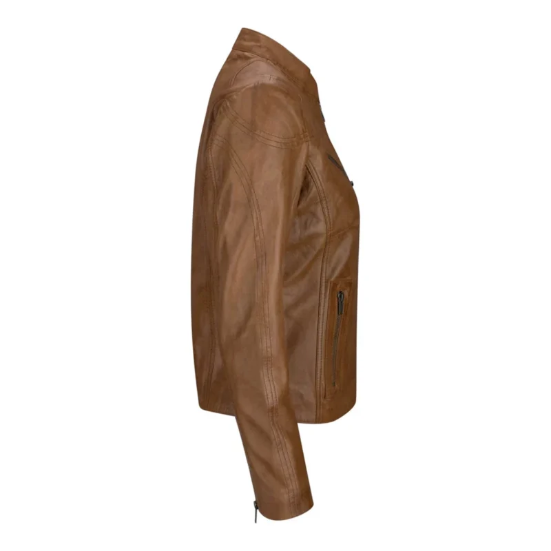 Womens Fitted Brown Leather Jacket - Image 2