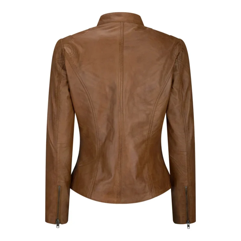 Womens Fitted Brown Leather Jacket - Image 3