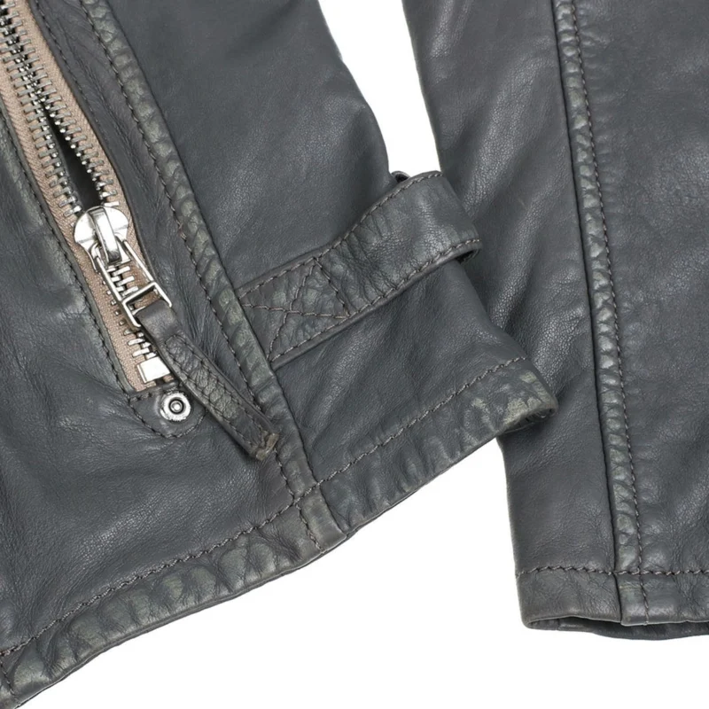 Womens Grey Leather Jacket - Image 13