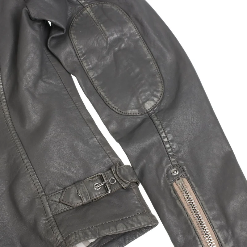 Womens Grey Leather Jacket - Image 15