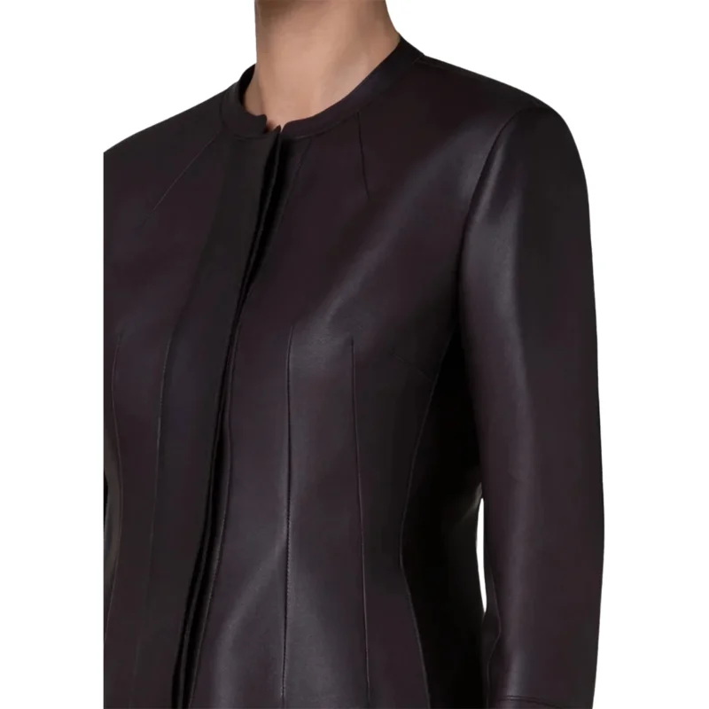 Womens Short Black Leather Jacket - Image 4