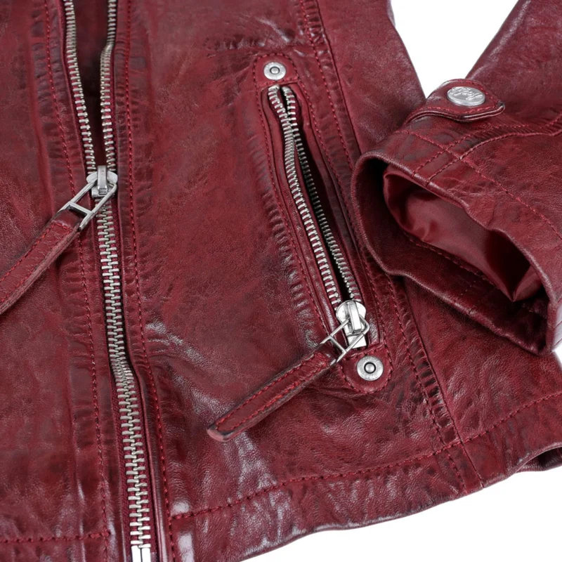 Classic Womens Burgundy Leather Jacket - Image 10